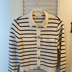 Sezane betty cardigan Striped Button-Front Knit Cardigan - Cream & Black